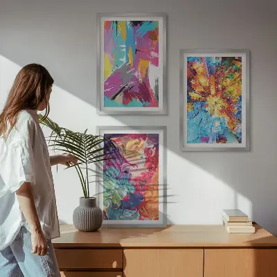 Lot de 3 tableaux pour salon avec motifs peints abstraits colorés