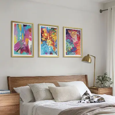 Lot de 3 tableaux pour salon avec motifs peints abstraits colorés
