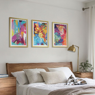 Lot de 3 tableaux pour salon Motifs de peinture abstraits colorés