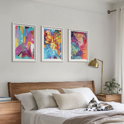 Lot de 3 tableaux pour salon Motifs de peinture abstraits colorés