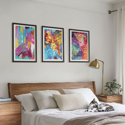 Lot de 3 tableaux pour salon Motifs de peinture abstraits colorés
