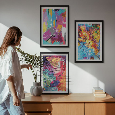 Lot de 3 tableaux pour salon Motifs de peinture abstraits colorés