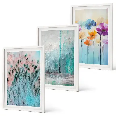 Lot de 3 tableaux pour salon avec motifs de fleurs aux tons pastel