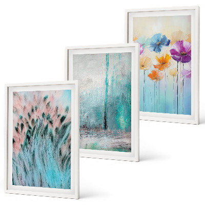 Lot de 3 tableaux pour salon Motifs de fond de fleurs pastel
