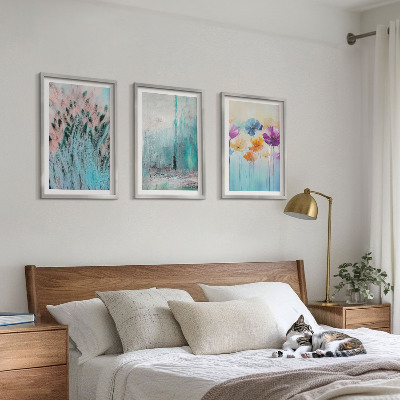 Lot de 3 tableaux pour salon Motifs de fond de fleurs pastel