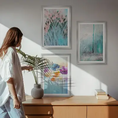 Lot de 3 tableaux pour salon avec motifs de fleurs aux tons pastel