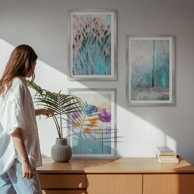 Lot de 3 tableaux pour salon Motifs de fond de fleurs pastel