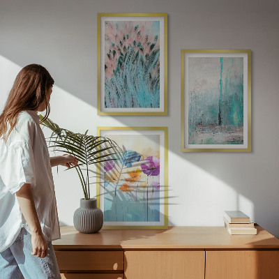 Lot de 3 tableaux pour salon Motifs de fond de fleurs pastel