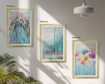 Lot de 3 tableaux pour salon avec motifs de fleurs aux tons pastel