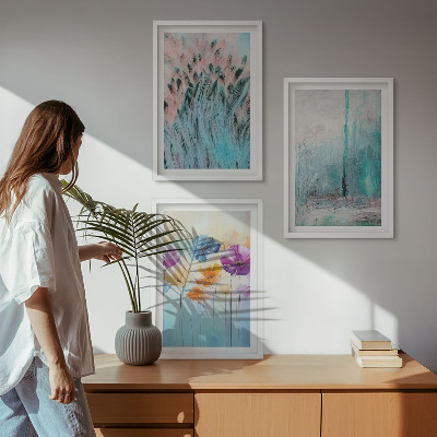 Lot de 3 tableaux pour salon Motifs de fond de fleurs pastel