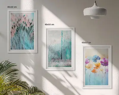 Lot de 3 tableaux pour salon avec motifs de fleurs aux tons pastel