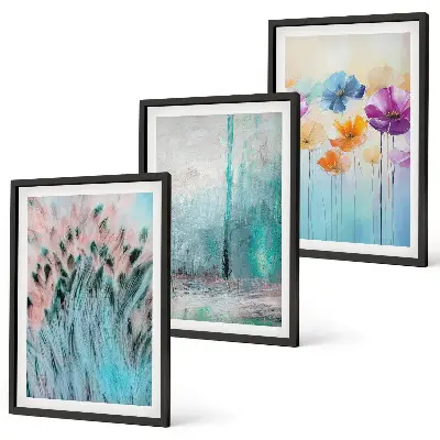 Lot de 3 tableaux pour salon avec motifs de fleurs aux tons pastel