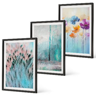Lot de 3 tableaux pour salon Motifs de fond de fleurs pastel