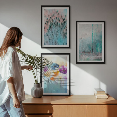Lot de 3 tableaux pour salon Motifs de fond de fleurs pastel