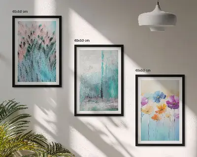 Lot de 3 tableaux pour salon avec motifs de fleurs aux tons pastel