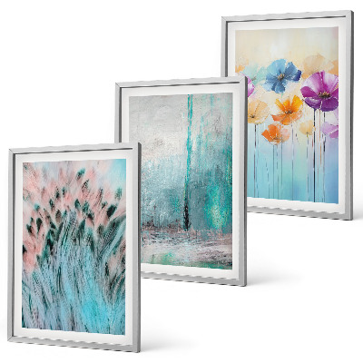 Lot de 3 tableaux pour salon Motifs de fond de fleurs pastel