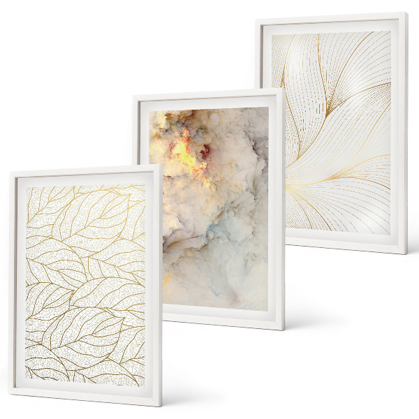 Lot de 3 tableaux pour salon Motifs de feuilles, marbre abstrait