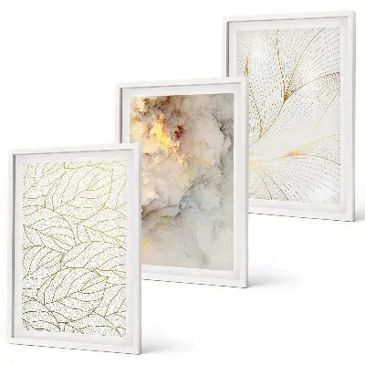 Lot de 3 tableaux pour salon motifs de feuilles et marbre abstrait