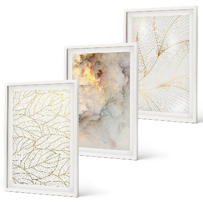 Lot de 3 tableaux pour salon Motifs de feuilles, marbre abstrait