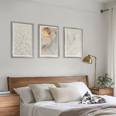 Lot de 3 tableaux pour salon Motifs de feuilles, marbre abstrait