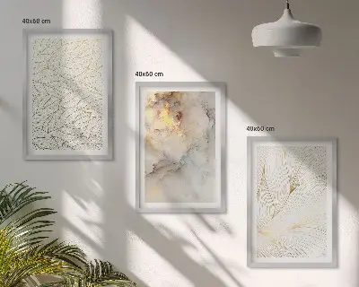 Lot de 3 tableaux pour salon motifs de feuilles et marbre abstrait