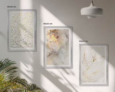 Lot de 3 tableaux pour salon Motifs de feuilles, marbre abstrait