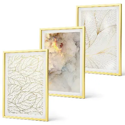 Lot de 3 tableaux pour salon motifs de feuilles et marbre abstrait
