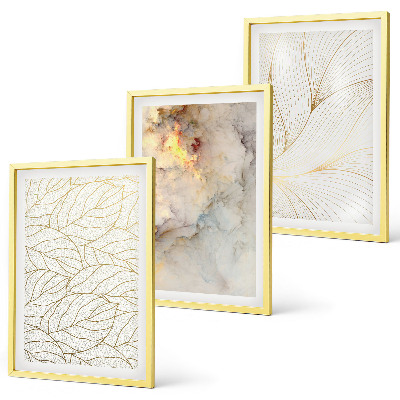 Lot de 3 tableaux pour salon Motifs de feuilles, marbre abstrait