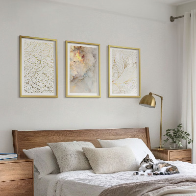 Lot de 3 tableaux pour salon Motifs de feuilles, marbre abstrait