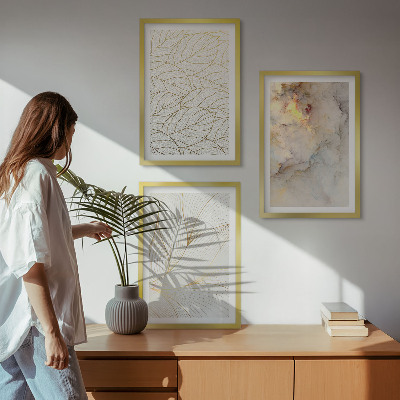 Lot de 3 tableaux pour salon Motifs de feuilles, marbre abstrait