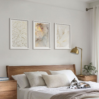 Lot de 3 tableaux pour salon Motifs de feuilles, marbre abstrait