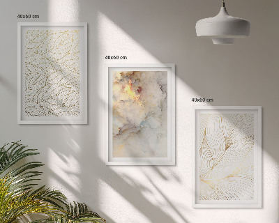Lot de 3 tableaux pour salon Motifs de feuilles, marbre abstrait
