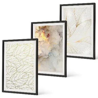 Lot de 3 tableaux pour salon motifs de feuilles et marbre abstrait