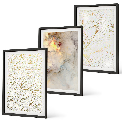 Lot de 3 tableaux pour salon Motifs de feuilles, marbre abstrait