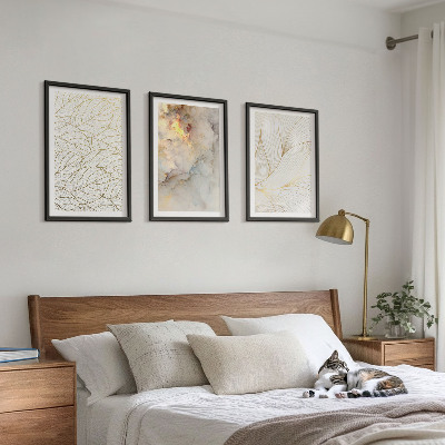 Lot de 3 tableaux pour salon Motifs de feuilles, marbre abstrait