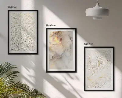 Lot de 3 tableaux pour salon motifs de feuilles et marbre abstrait
