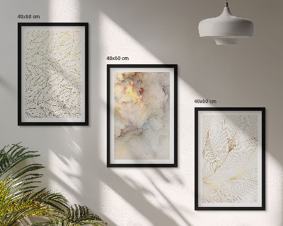 Lot de 3 tableaux pour salon Motifs de feuilles, marbre abstrait