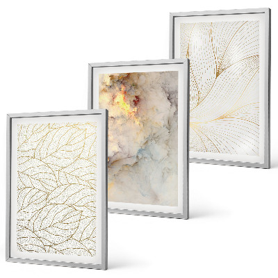 Lot de 3 tableaux pour salon Motifs de feuilles, marbre abstrait