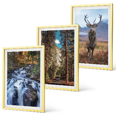 Lot de 3 tableaux pour salon Cascade forêt montagnes cerf nature