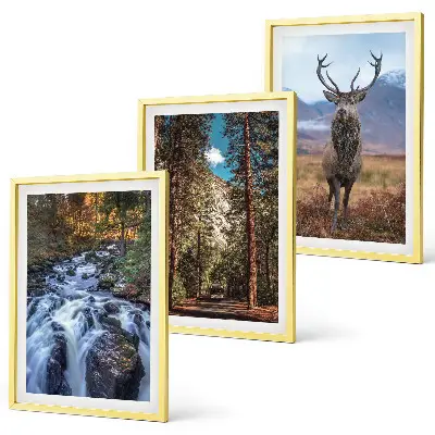Lot de 3 tableaux pour salon motif cascade forêt montagnes et cerf