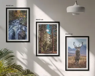 Lot de 3 tableaux pour salon motif cascade forêt montagnes et cerf