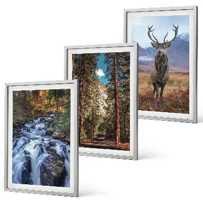Lot de 3 tableaux pour salon motif cascade forêt montagnes et cerf