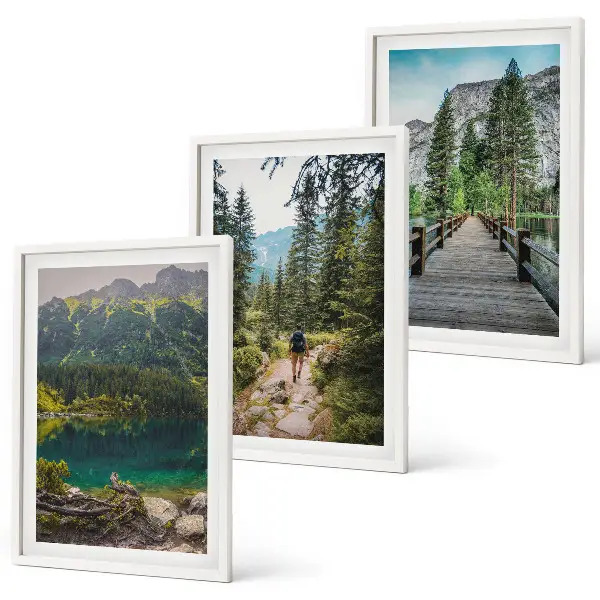 Lot de 3 tableaux pour salon motif montagnes, lacs, forêts et sentiers