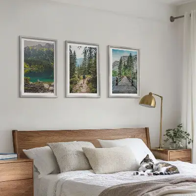 Lot de 3 tableaux pour salon motif montagnes, lacs, forêts et sentiers