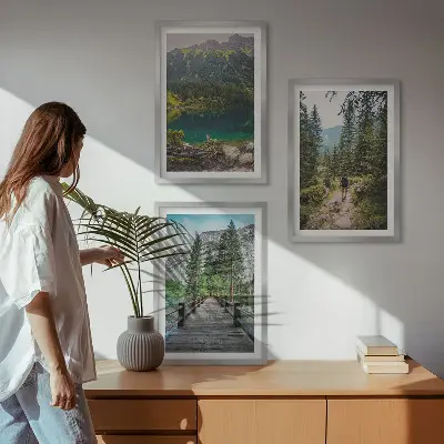 Lot de 3 tableaux pour salon motif montagnes, lacs, forêts et sentiers