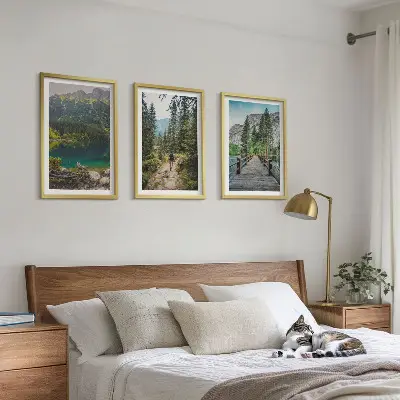 Lot de 3 tableaux pour salon motif montagnes, lacs, forêts et sentiers