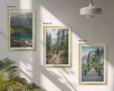 Lot de 3 tableaux pour salon motif montagnes, lacs, forêts et sentiers