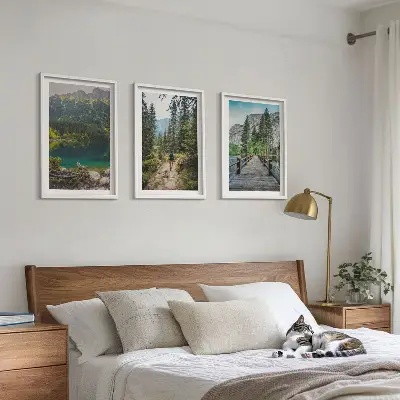 Lot de 3 tableaux pour salon motif montagnes, lacs, forêts et sentiers