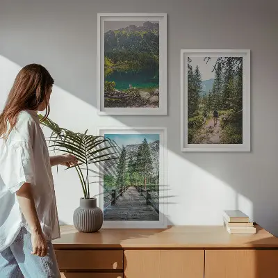 Lot de 3 tableaux pour salon motif montagnes, lacs, forêts et sentiers