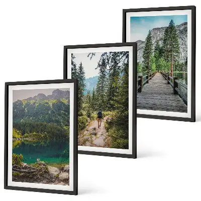 Lot de 3 tableaux pour salon motif montagnes, lacs, forêts et sentiers